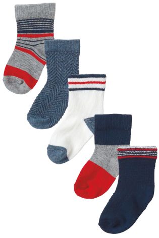 Orange/Navy Socks Five Pack (Younger Boys)